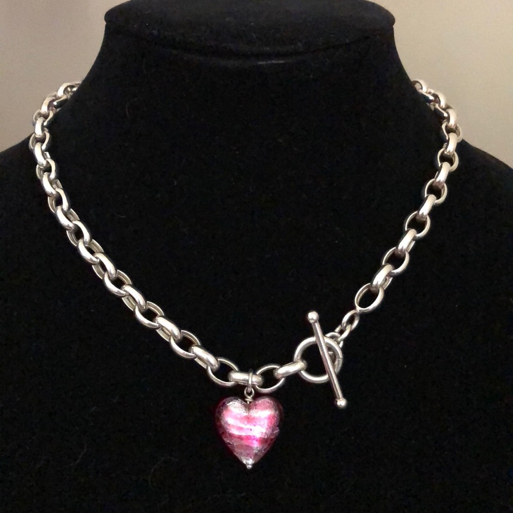 Silver Necklace with Pink Venetian Glass Pendant